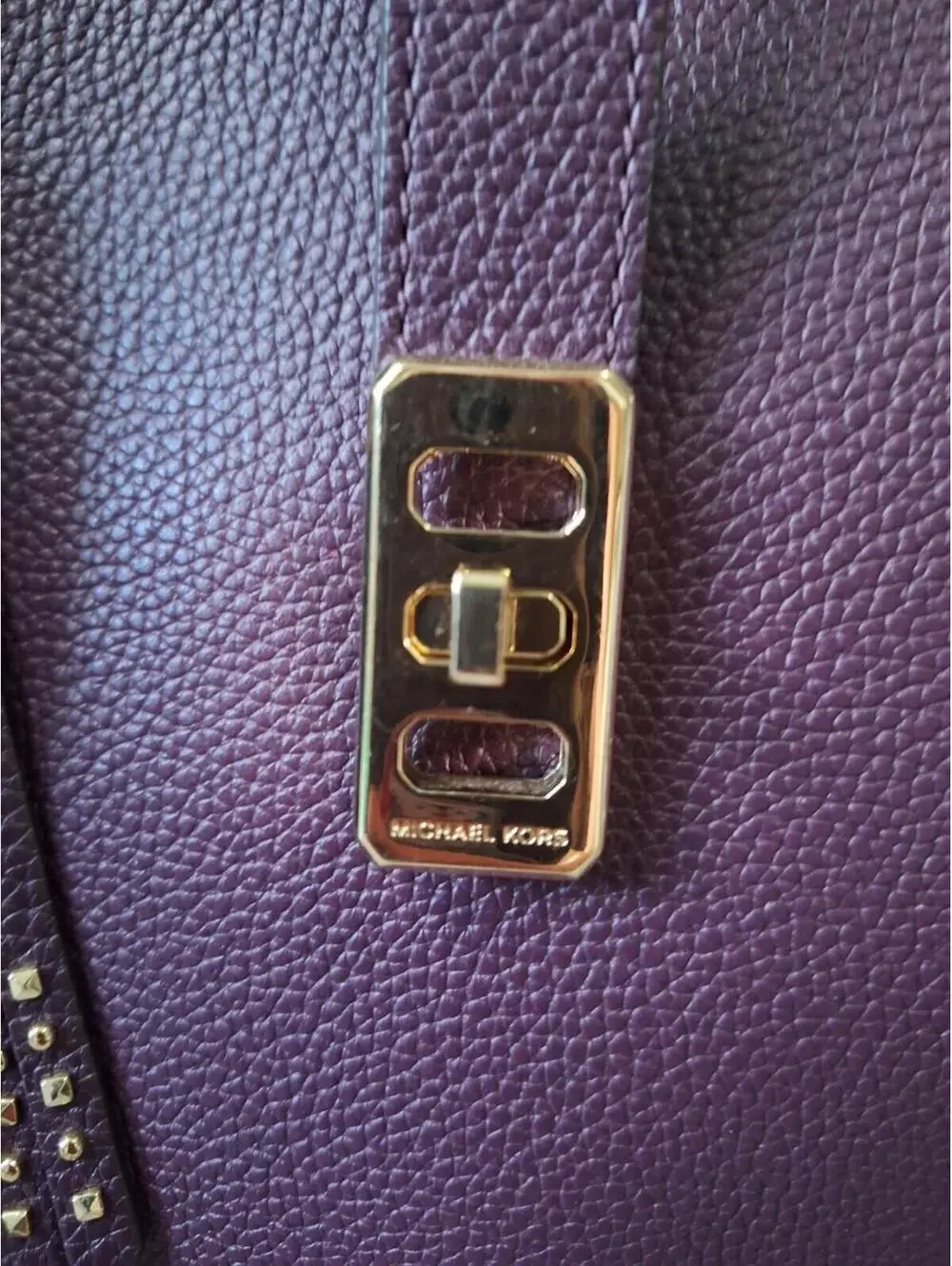 Michael Kors Karson Purple Carryall Large Tote Bag, Gold Hardware Studded Tassel - Picture 3 of 9